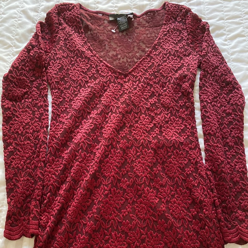 Red lace v-neck mini dress